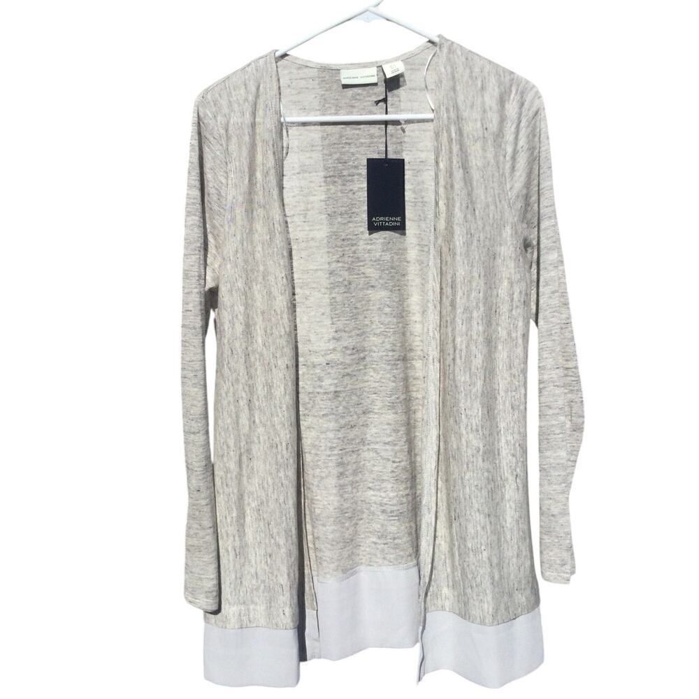 Adrienne Vittadini open linen cardigan womens S NEW grey lightweight breatheable